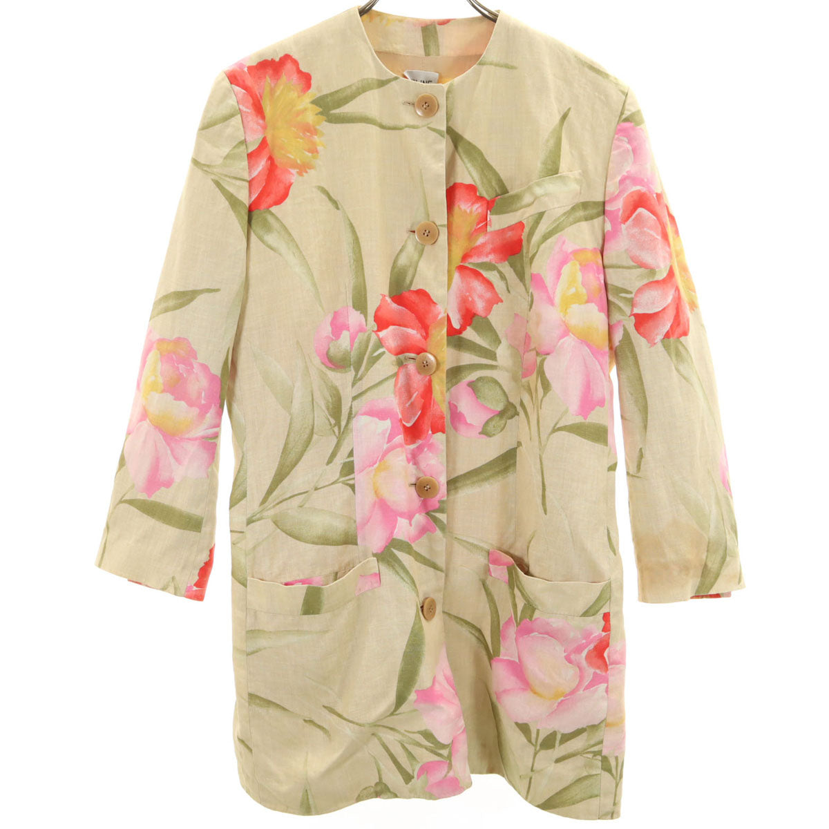 CELINE セリーヌ フランス製 花柄 コート 38 ベージュ レディース