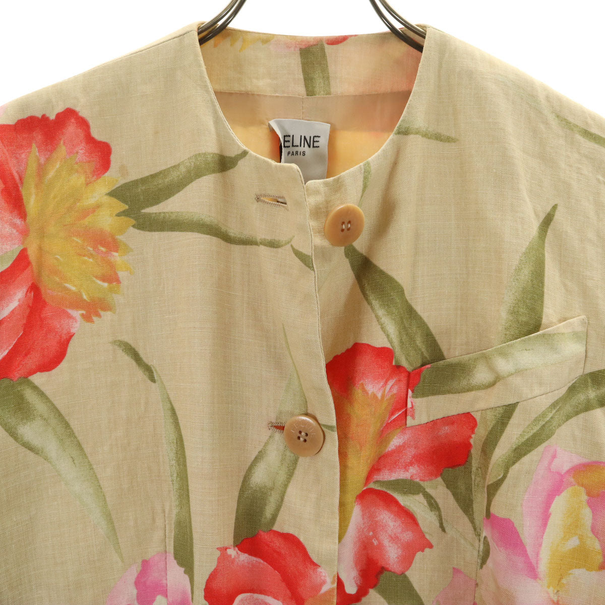 CELINE セリーヌ フランス製 花柄 コート 38 ベージュ レディース