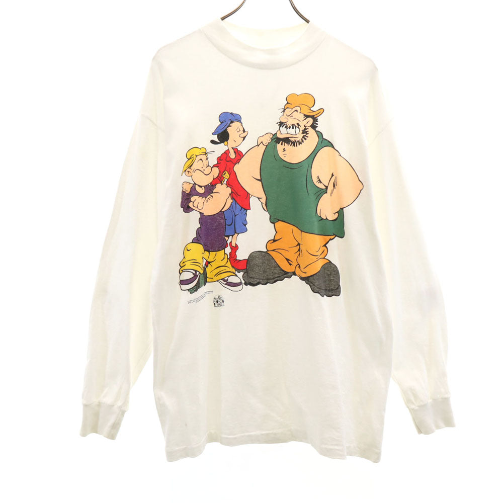NJ CROCE 90s オールド USA製 長袖 ポパイ カットソー L ホワイト ロンT メンズ