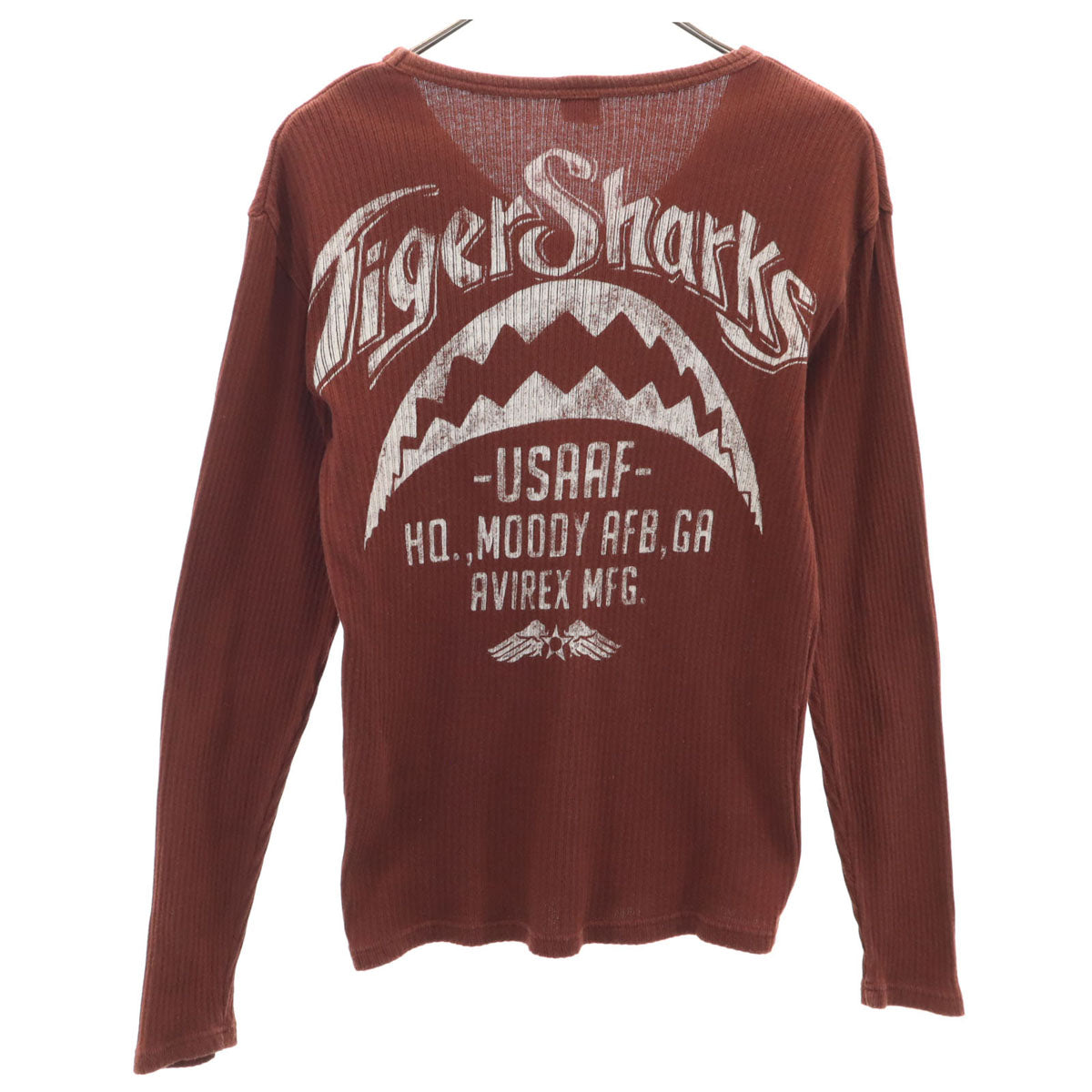AVIREX アヴィレックス バックプリント 長袖 Vネック リブ Tシャツ M ブラウン系 ロンT メンズ