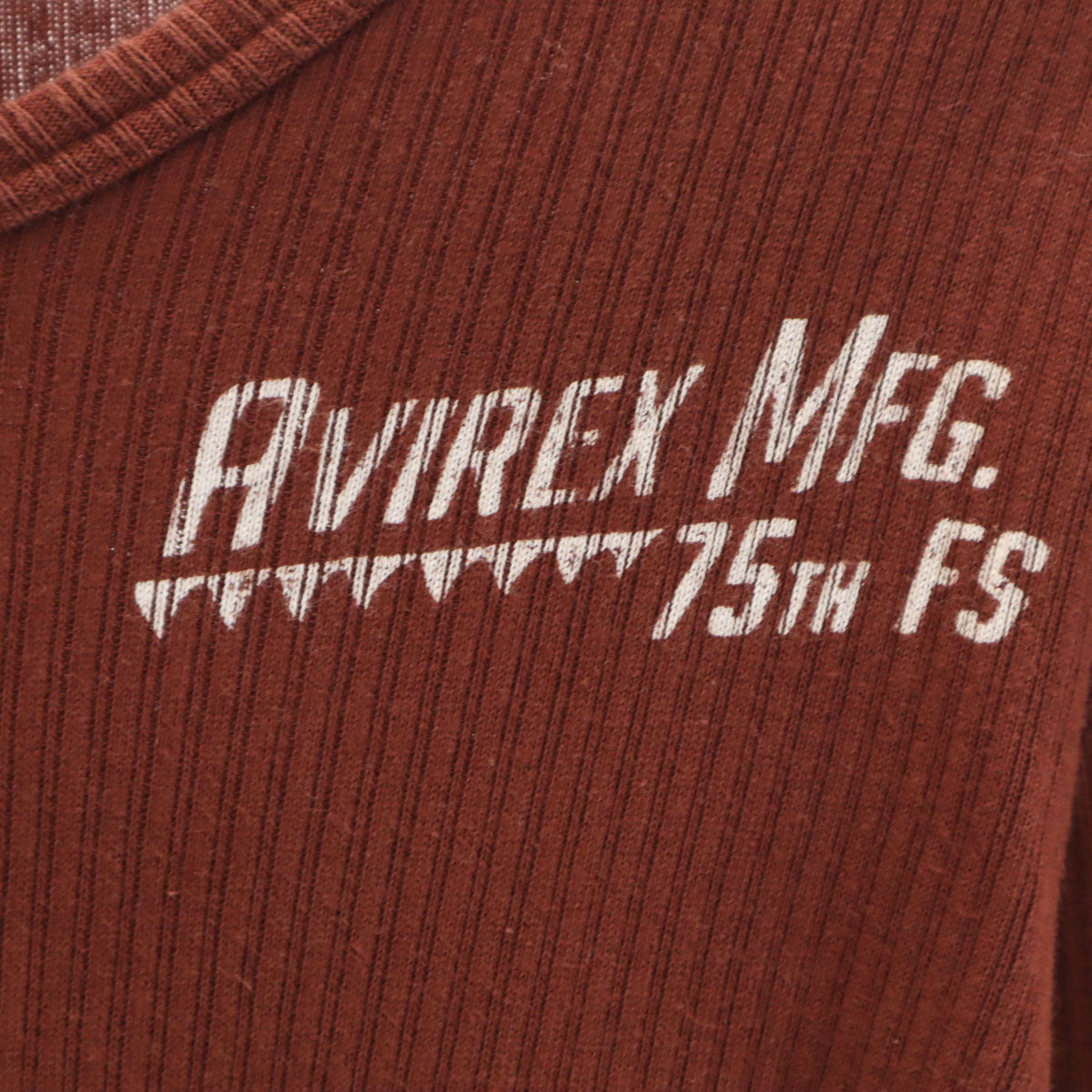 AVIREX アヴィレックス バックプリント 長袖 Vネック リブ Tシャツ M ブラウン系 ロンT メンズ
