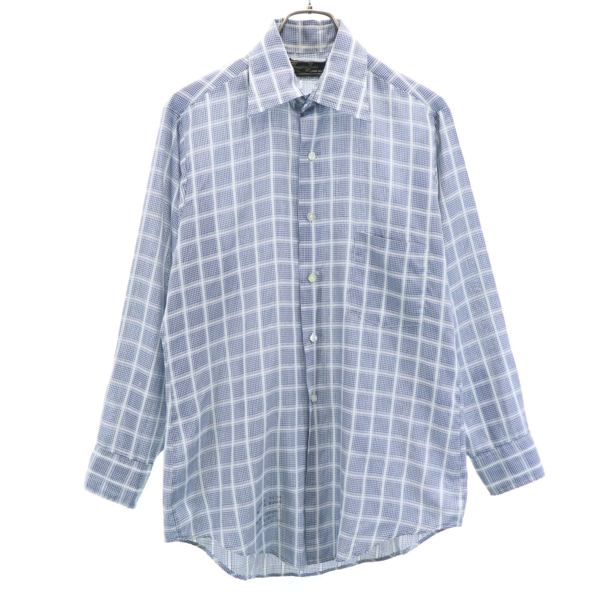 VAN HEUSEN ヴァンヒューゼン 60s 70s ヴィンテージ 衿芯 チェック柄 長袖 シャツ ブルー メンズ