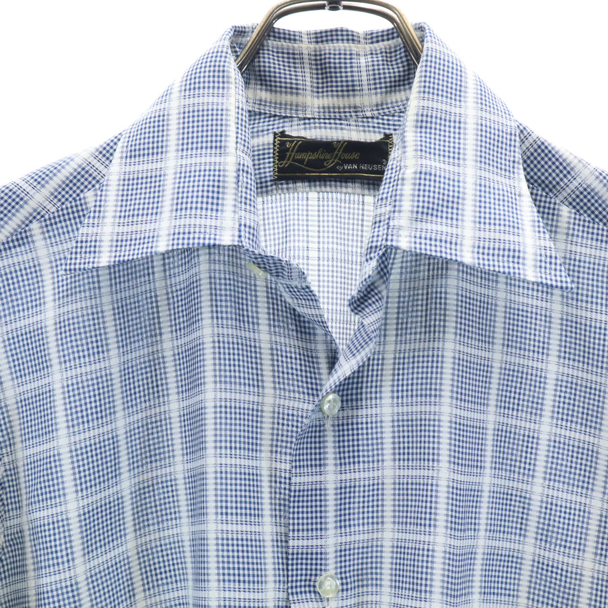 VAN HEUSEN ヴァンヒューゼン 60s 70s ヴィンテージ 衿芯 チェック柄 長袖 シャツ ブルー メンズ