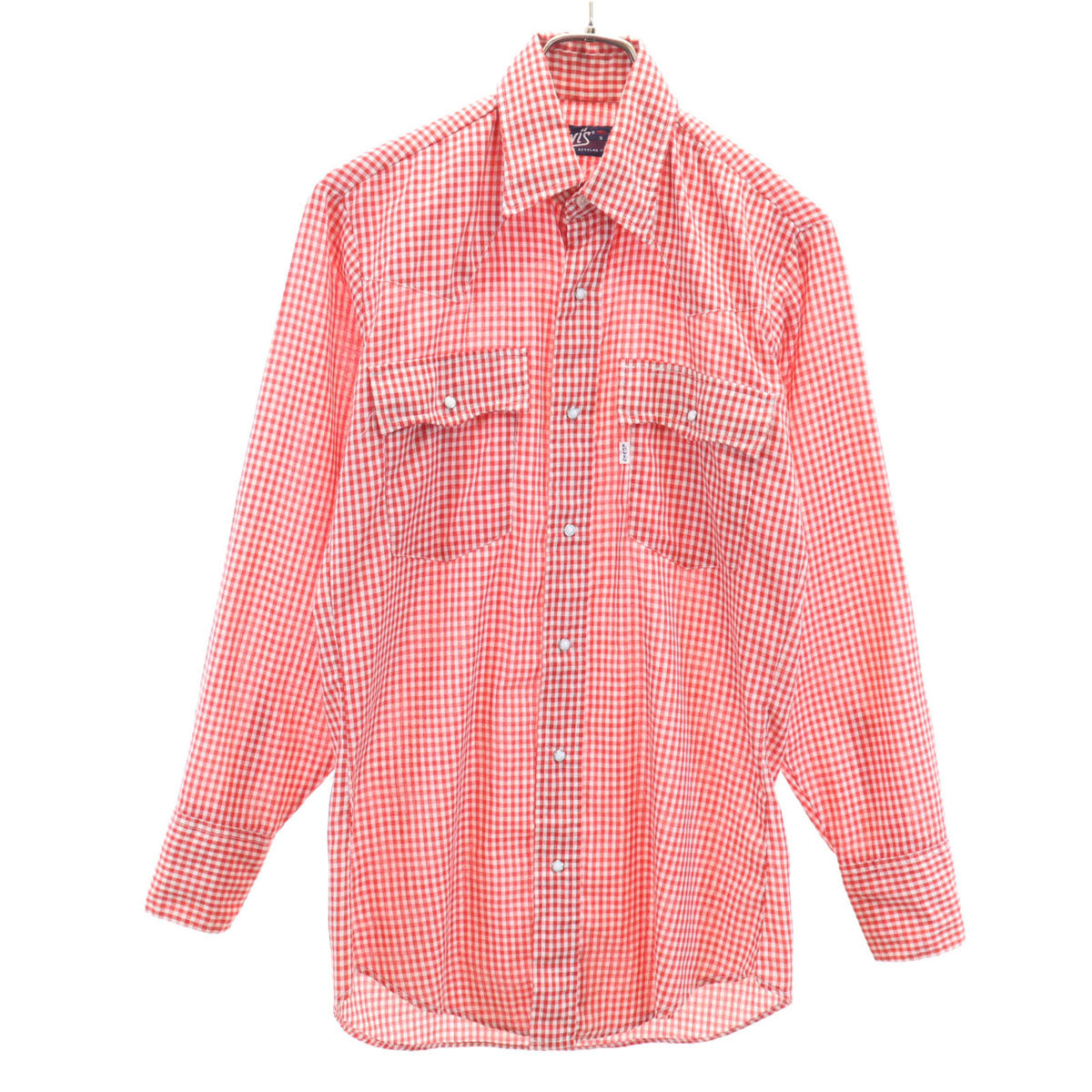 Levi's リーバイス 70s ヴィンテージ 衿芯 白タブ ギンガムチェック柄 長袖 ウエスタンシャツ S レッド メンズ