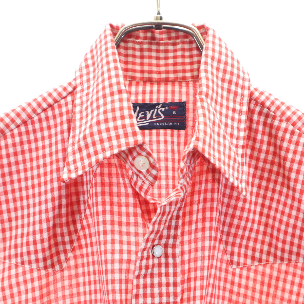 Levi's リーバイス 70s ヴィンテージ 衿芯 白タブ ギンガムチェック柄 長袖 ウエスタンシャツ S レッド メンズ