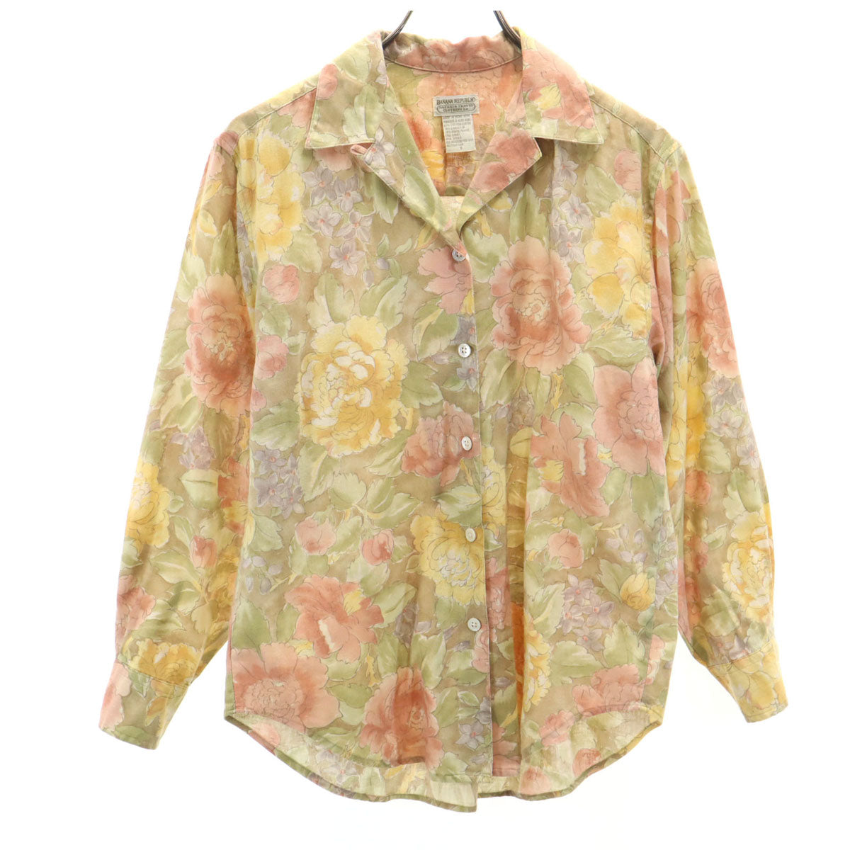 Banana Republic バナナリパブリック 80s 90s オールド 花柄 長袖 オープンカラーシャツ S レディース