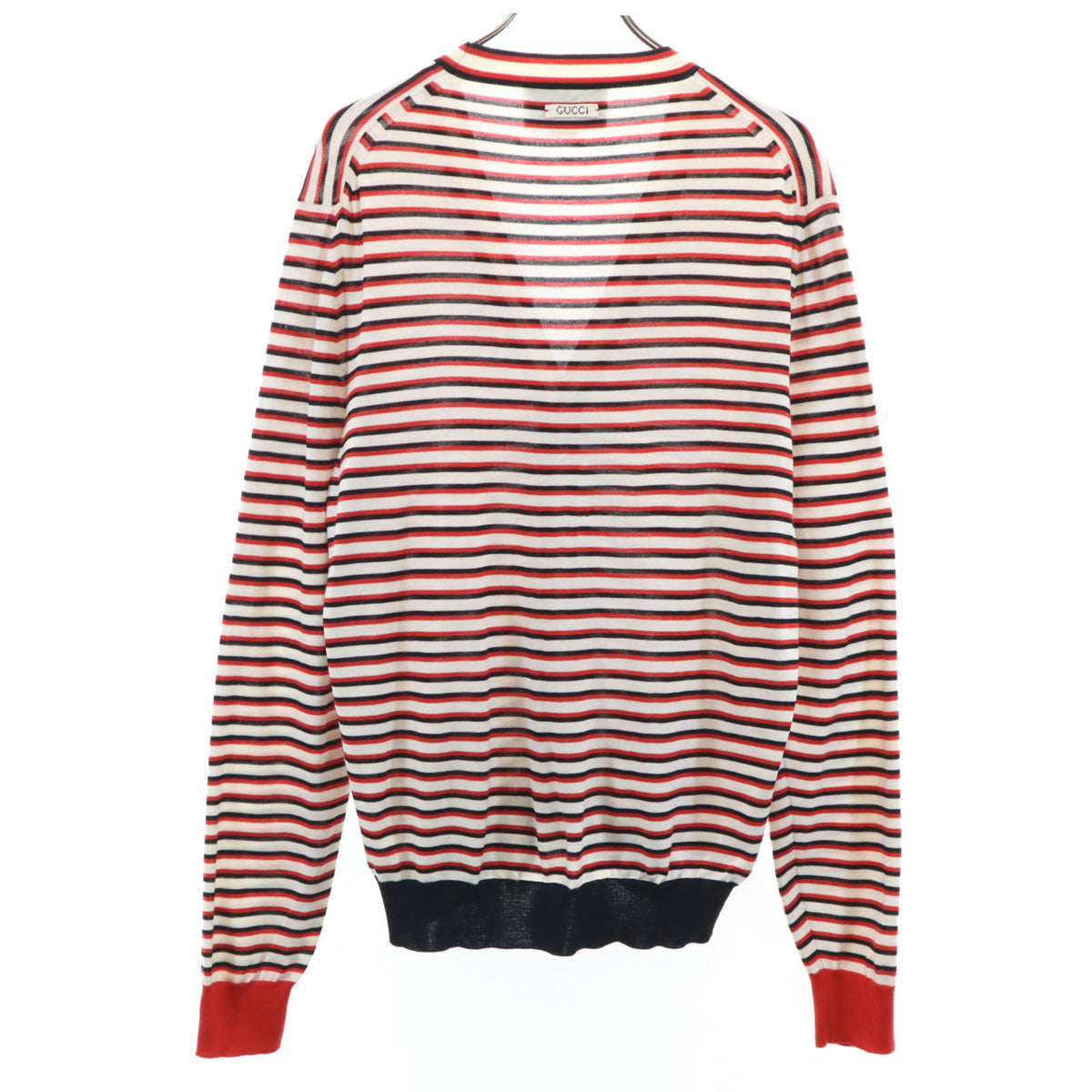 GUCCI グッチ イタリア製 ボーダー柄 長袖 Vネック カーディガン L レッド メンズ