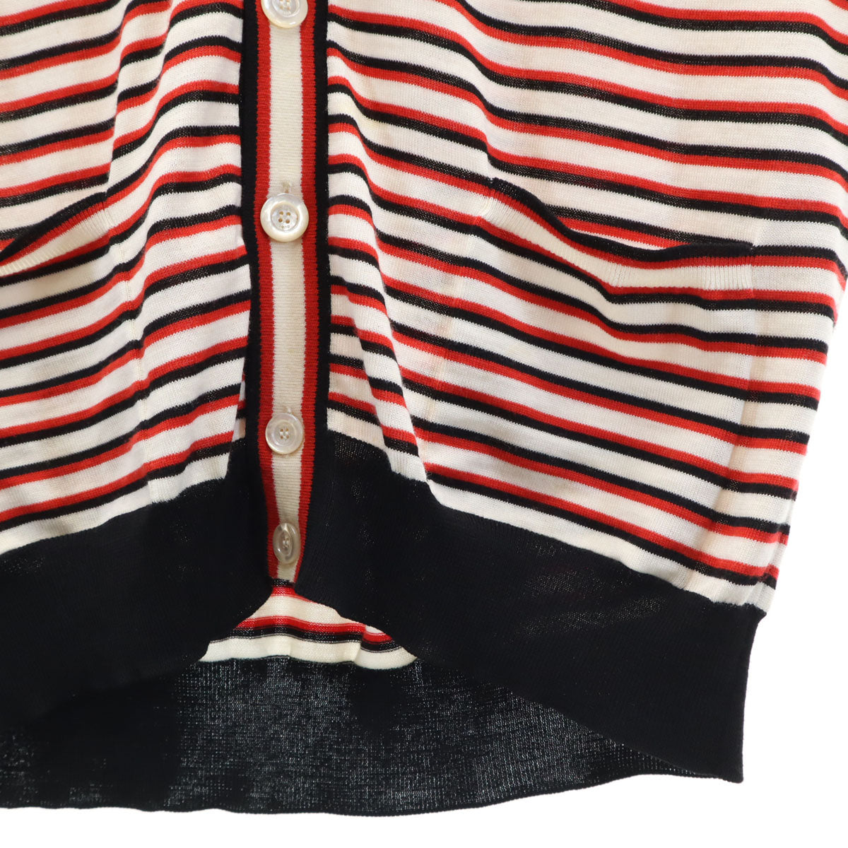 GUCCI グッチ イタリア製 ボーダー柄 長袖 Vネック カーディガン L レッド メンズ