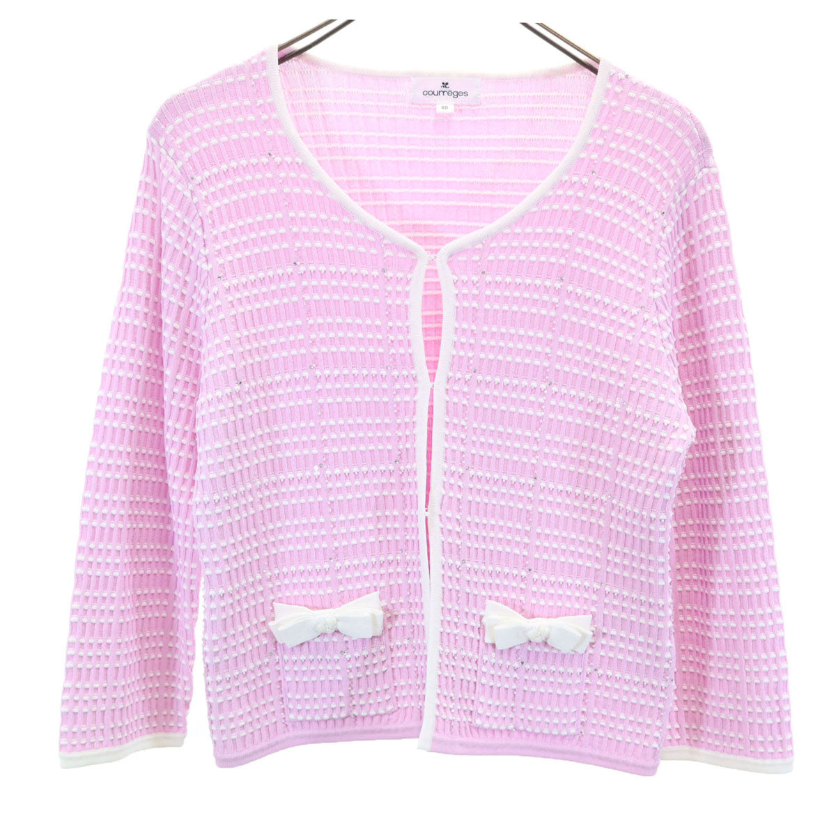courreges クレージュ 7分袖 ビーズ付き ニットカーディガン 40 ピンク レディース