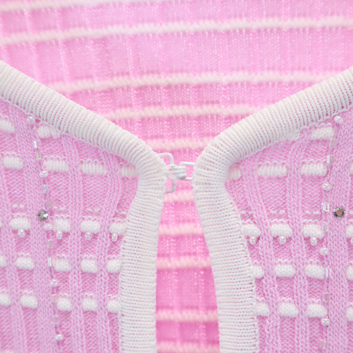 courreges クレージュ 7分袖 ビーズ付き ニットカーディガン 40 ピンク レディース