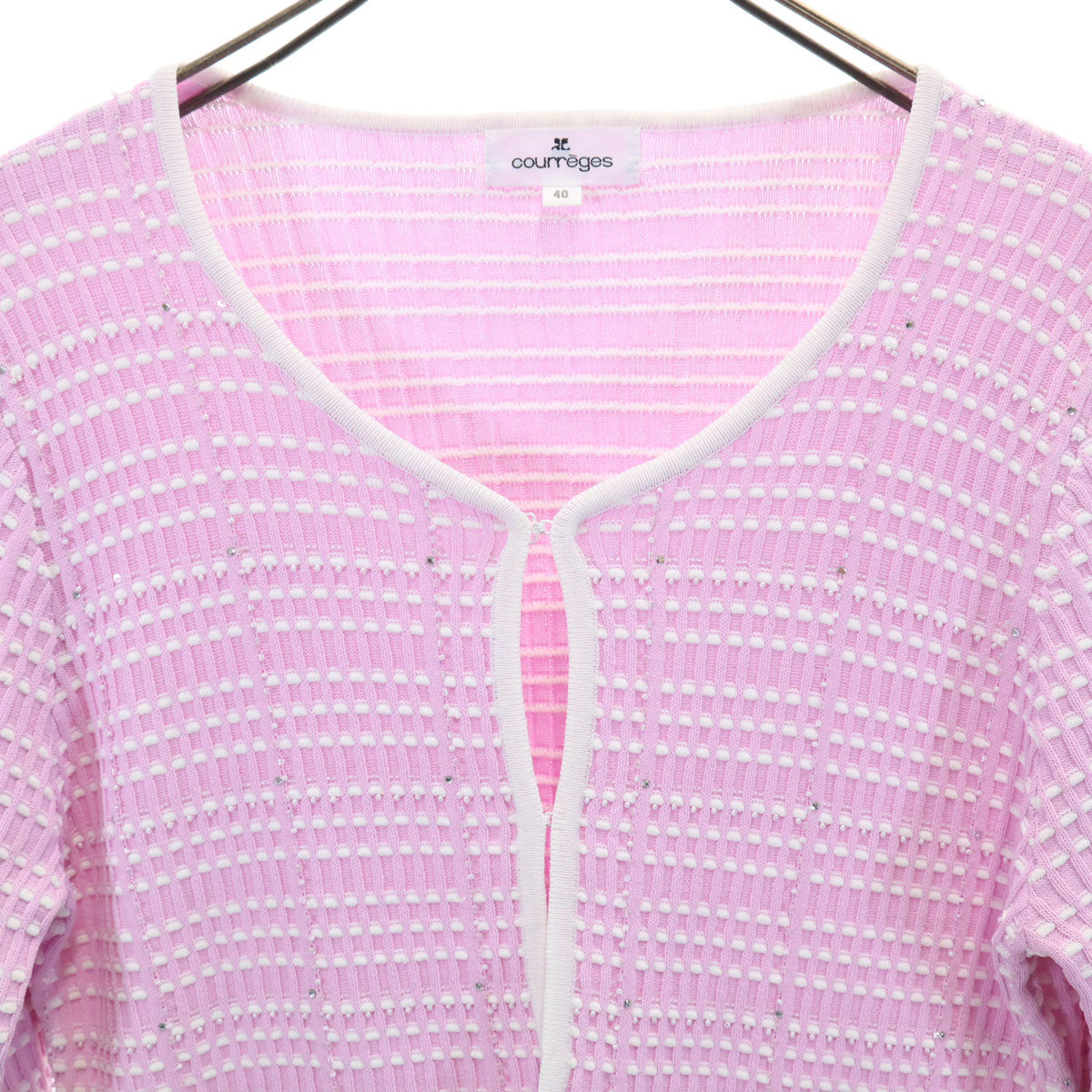 courreges クレージュ 7分袖 ビーズ付き ニットカーディガン 40 ピンク レディース