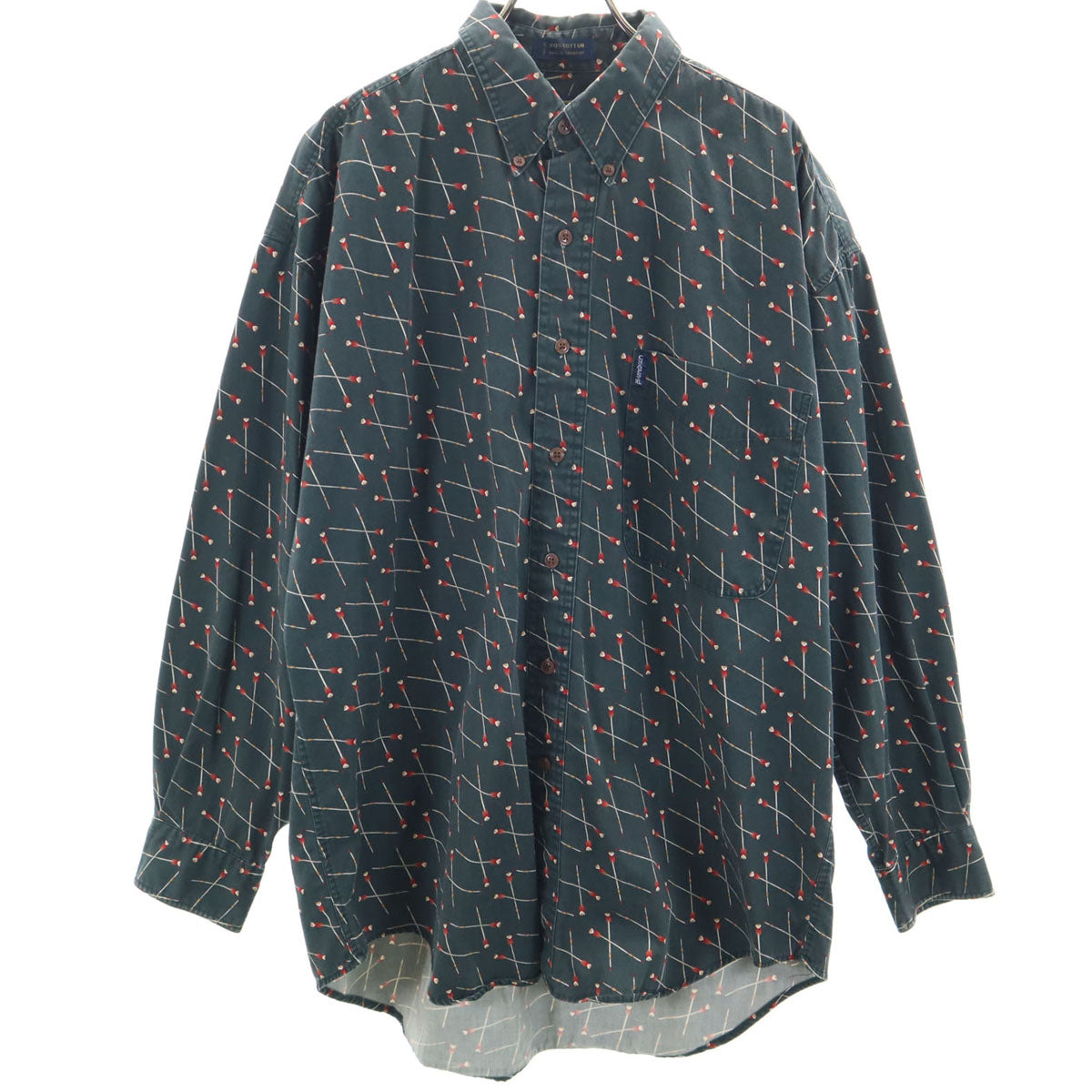 CHAPS RALPH LAUREN チャップスラルフローレン 80s ヴィンテージ 総柄 長袖 コットンシャツ L ダークグリーン メンズ