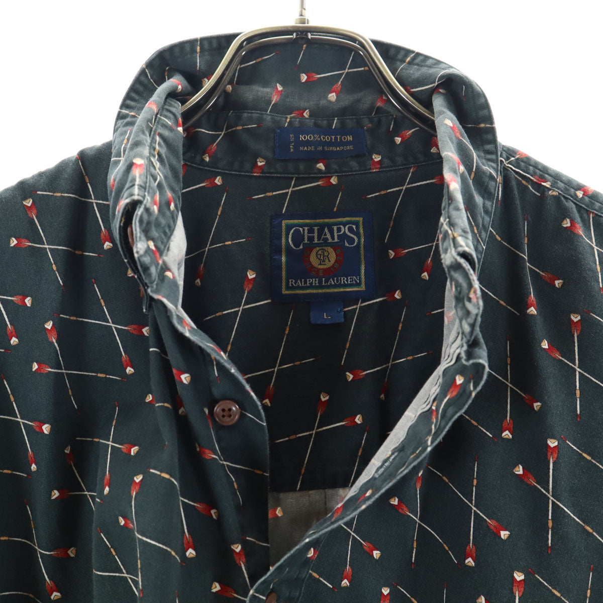 CHAPS RALPH LAUREN チャップスラルフローレン 80s ヴィンテージ 総柄 長袖 コットンシャツ L ダークグリーン メンズ