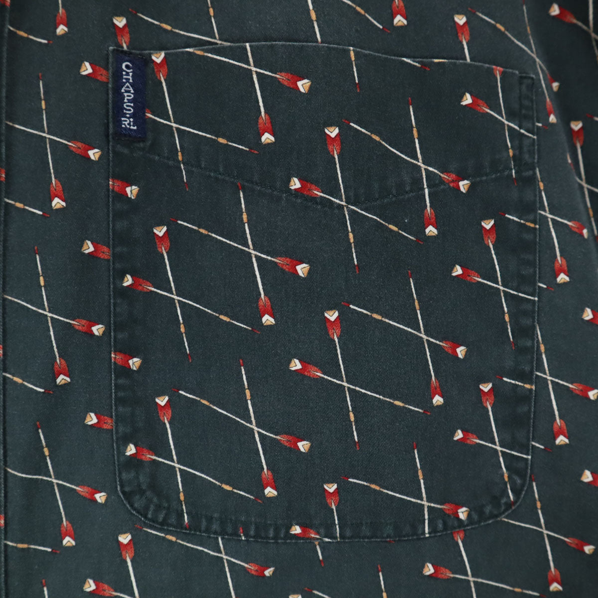 CHAPS RALPH LAUREN チャップスラルフローレン 80s ヴィンテージ 総柄 長袖 コットンシャツ L ダークグリーン メンズ