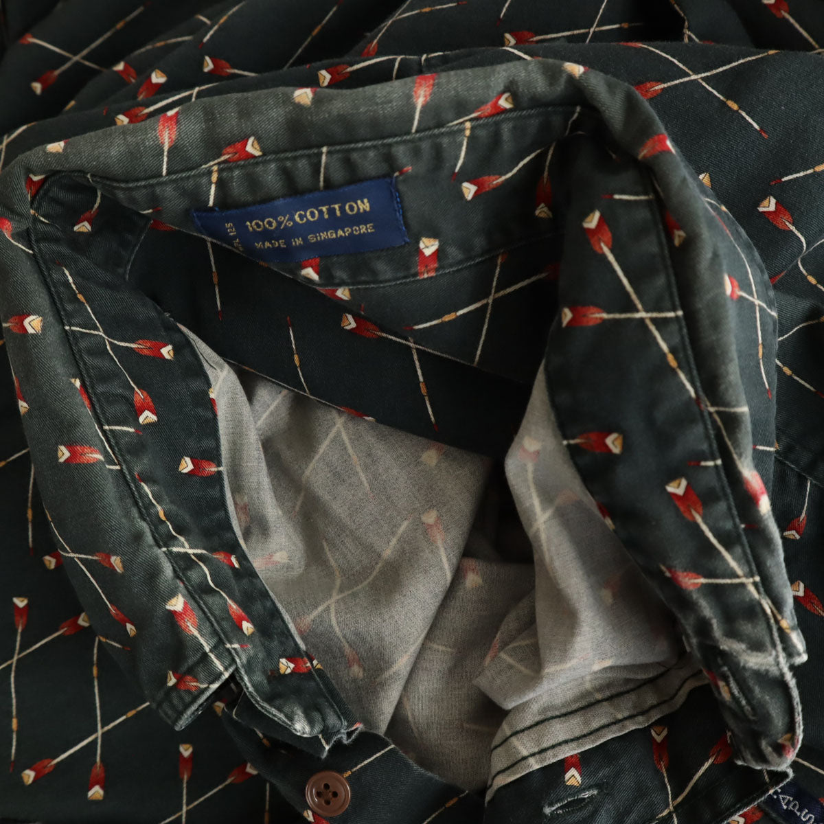 CHAPS RALPH LAUREN チャップスラルフローレン 80s ヴィンテージ 総柄 長袖 コットンシャツ L ダークグリーン メンズ