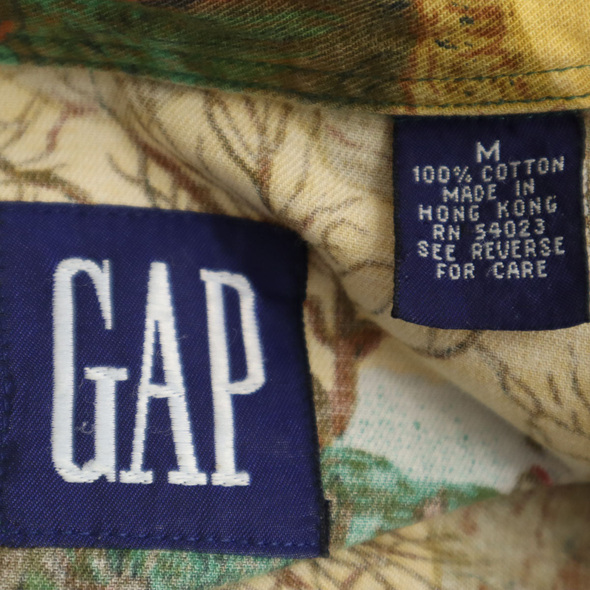 GAP ギャップ 90s オールド 紺タグ 総柄 長袖 コットンシャツ M イエロー メンズ