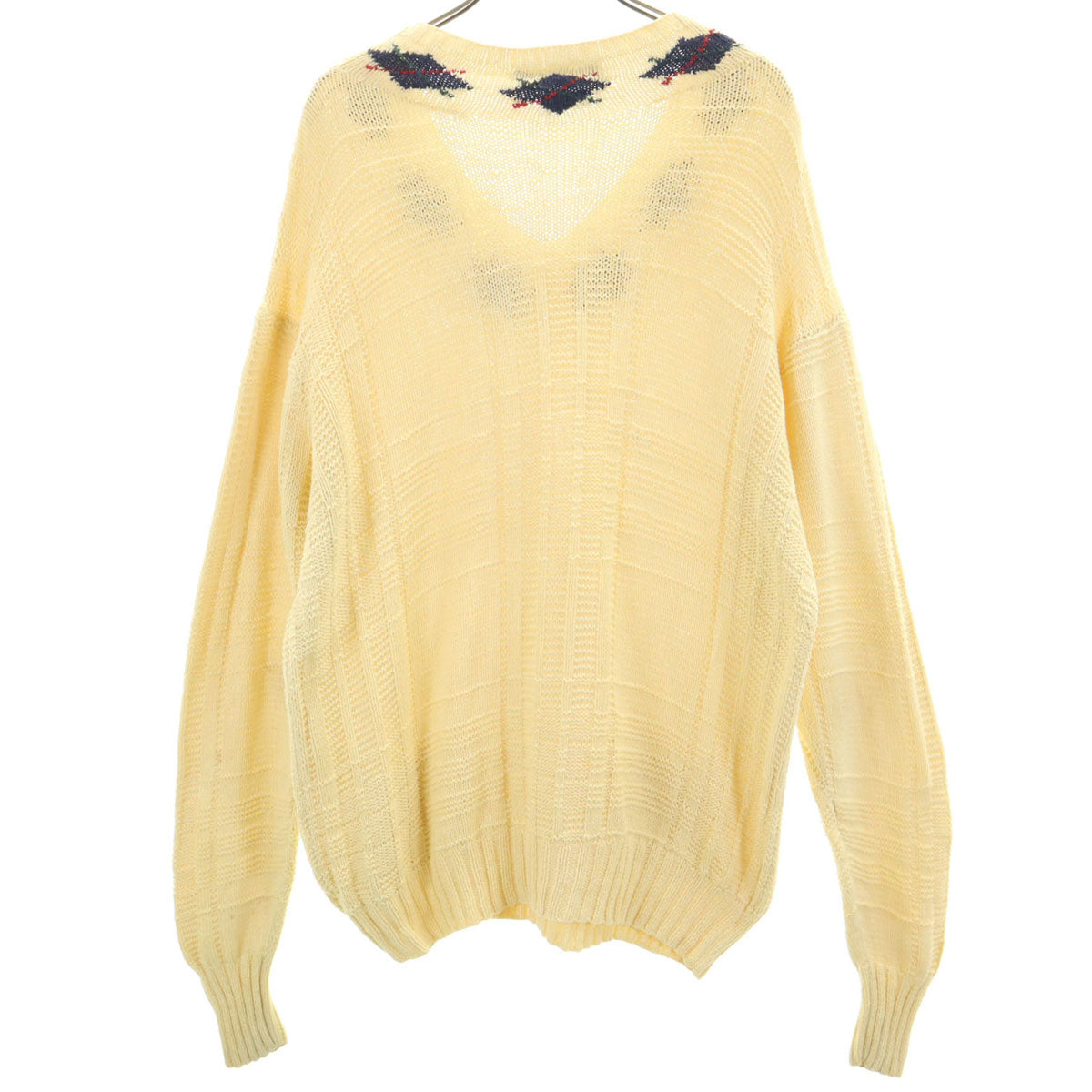 Polo by Ralph Lauren ポロバイラルフローレン 90s オールド ハンドニット アーガイル柄 長袖 Vネック ニット M イエロー メンズ