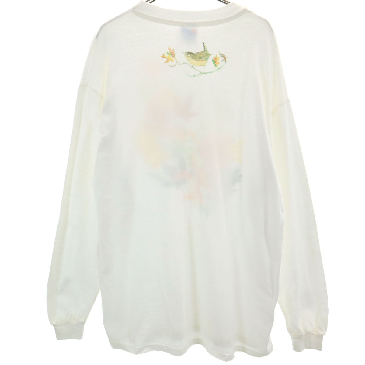 Hanes ヘインズ 90s オールド 染み込みプリント アニマル柄 花柄 長袖 Tシャツ L ホワイト メンズ