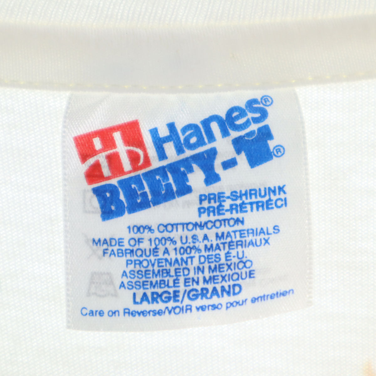 Hanes ヘインズ 90s オールド 染み込みプリント アニマル柄 花柄 長袖 Tシャツ L ホワイト メンズ