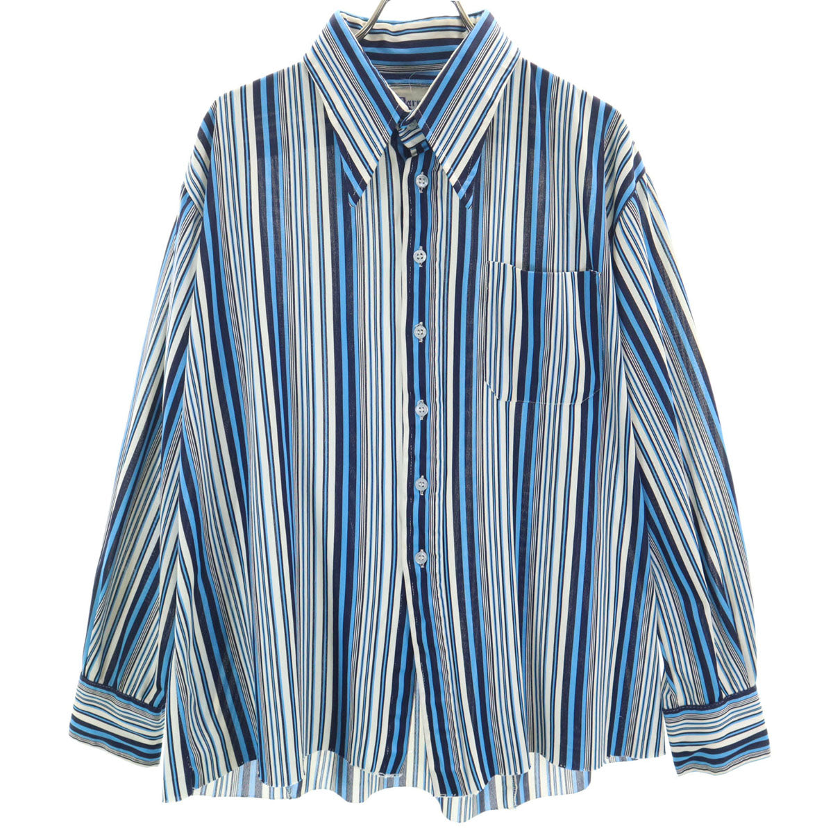 ダーウィン 60s 70s ヴィンテージ 日本製 ストライプ柄 長袖 ボックスカット シャツ ブルー メンズ