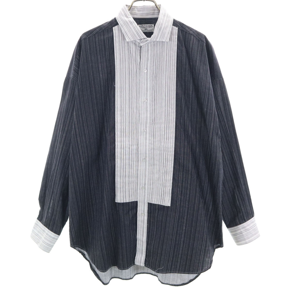 L&M FORMALS 70s ヴィンテージ ストライプ柄 長袖 ツートンカラー プリーツ ドレスシャツ グレー メンズ