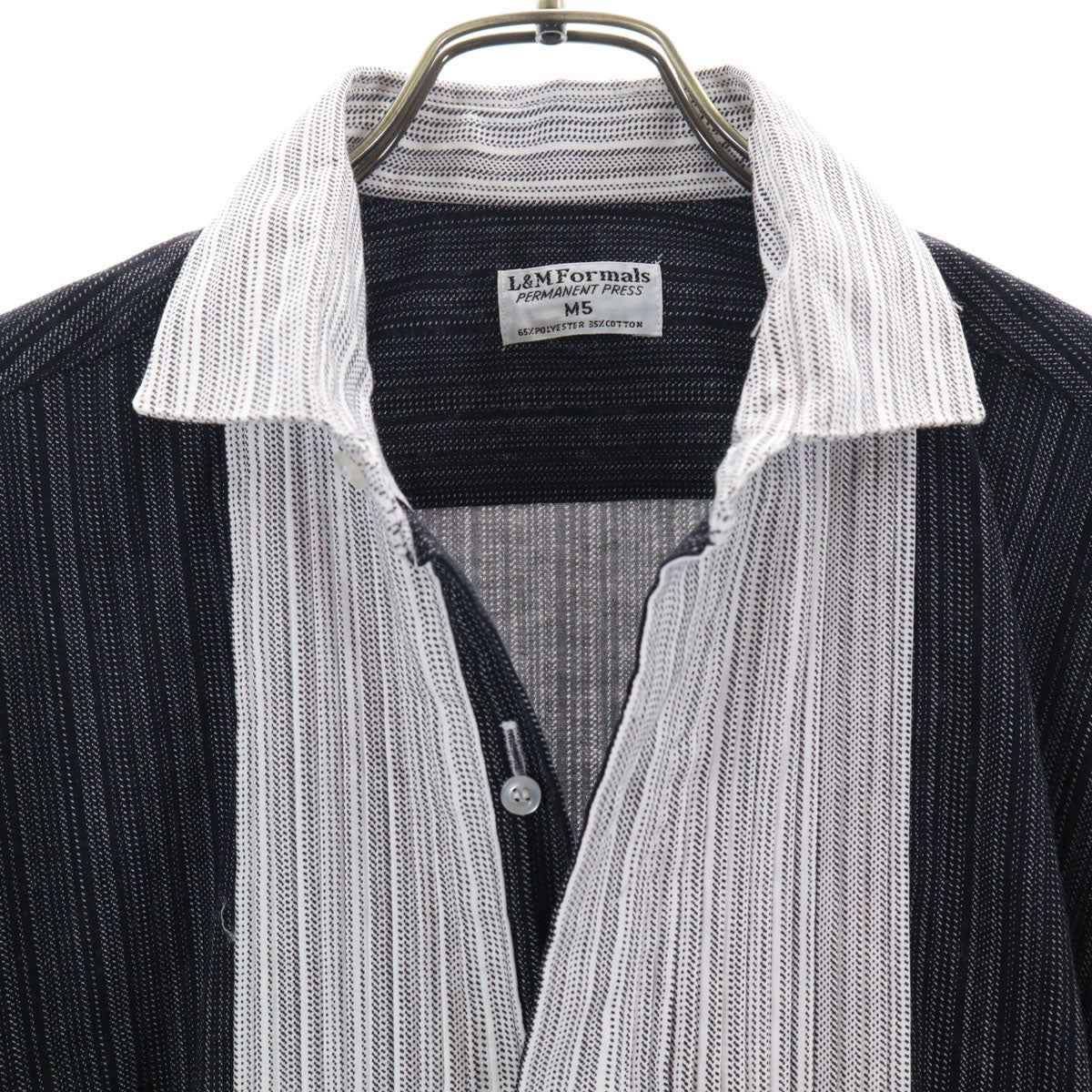 L&M FORMALS 70s ヴィンテージ ストライプ柄 長袖 ツートンカラー プリーツ ドレスシャツ グレー メンズ