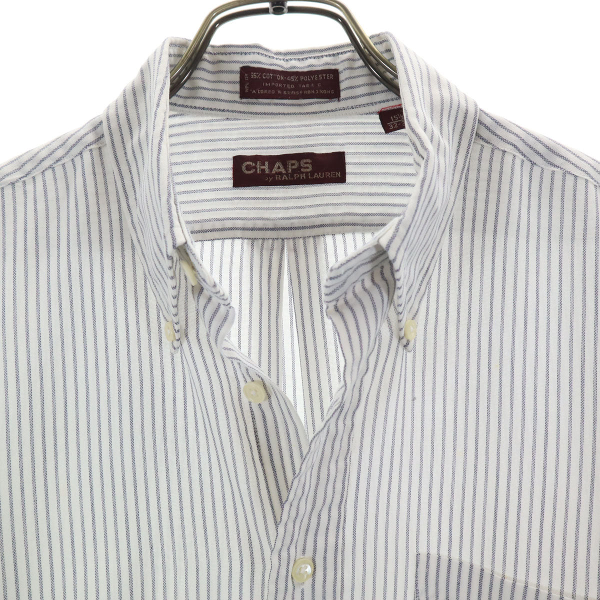 Chaps by Ralph Lauren チャップスバイラルフローレン 70s ヴィンテージ ストライプ柄 長袖 ボタンダウンシャツ 151/2 ホワイト コットンシャツ メンズ