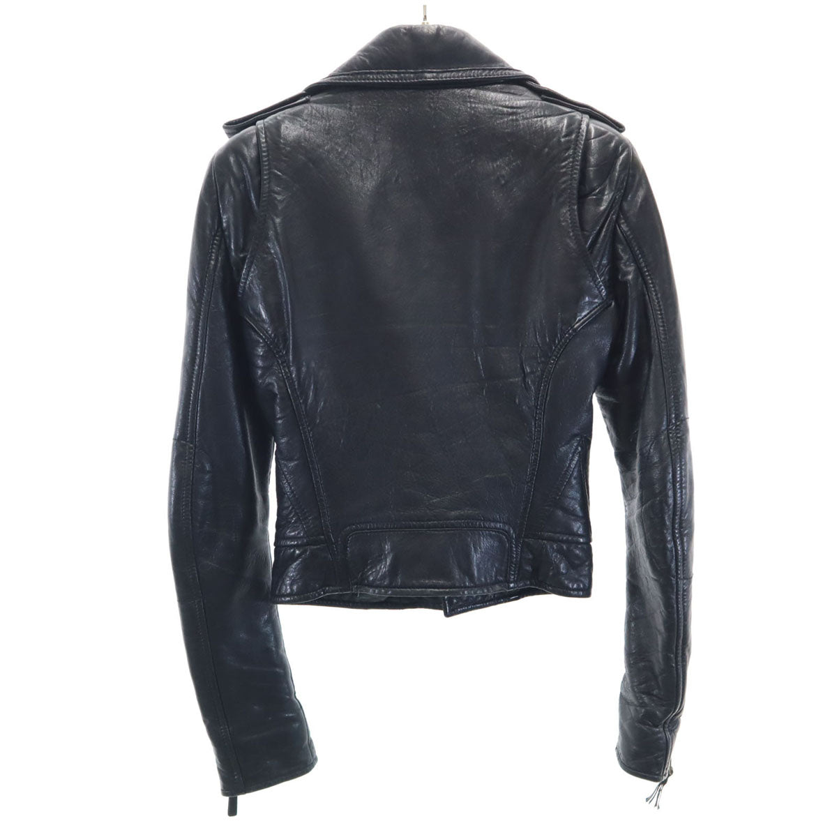 BALENCIAGA バレンシアガ フランス製 ラムレザー ダブルライダースジャケット 36 ブラック レディース