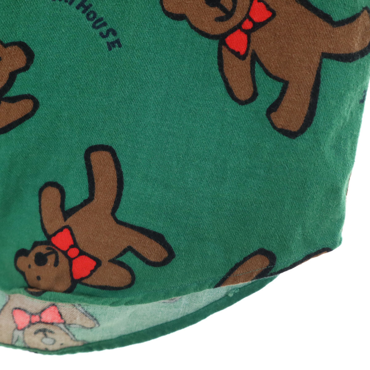 mikihouse ミキハウス 日本製 ベア柄 長袖 フランネル オープンカラーシャツ M グリーン クマ メンズ