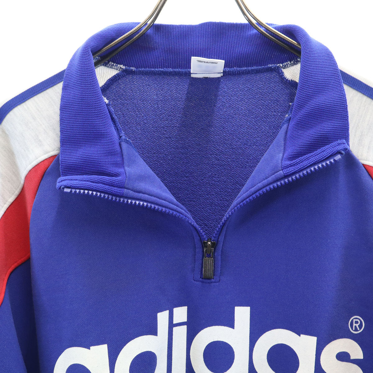 adidas アディダス 80s ヴィンテージ デサント製 トレフォイルロゴ 長袖 ハーフジップ スウェット M-L ブルー メンズ