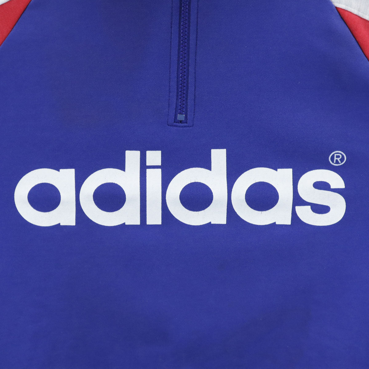 adidas アディダス 80s ヴィンテージ デサント製 トレフォイルロゴ 長袖 ハーフジップ スウェット M-L ブルー メンズ