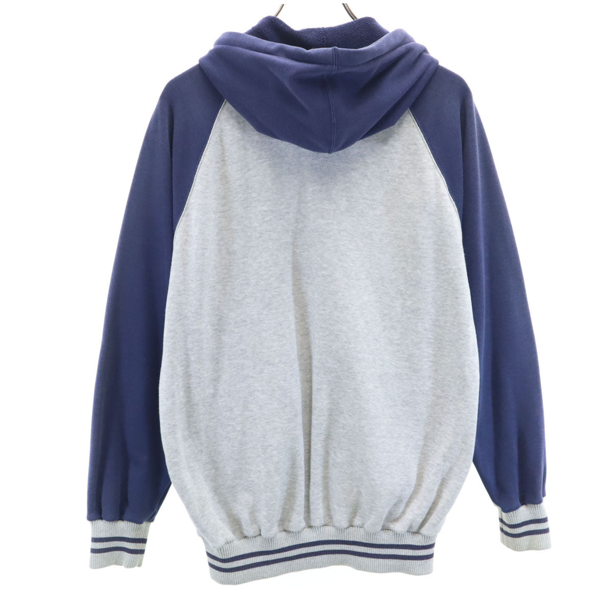 adidas アディダス 70s 80s ヴィンテージ デサント製 トレフォイルロゴ 長袖 ツートンカラー ラグラン ワンポイント刺繍 ジップパーカー L グレー メンズ