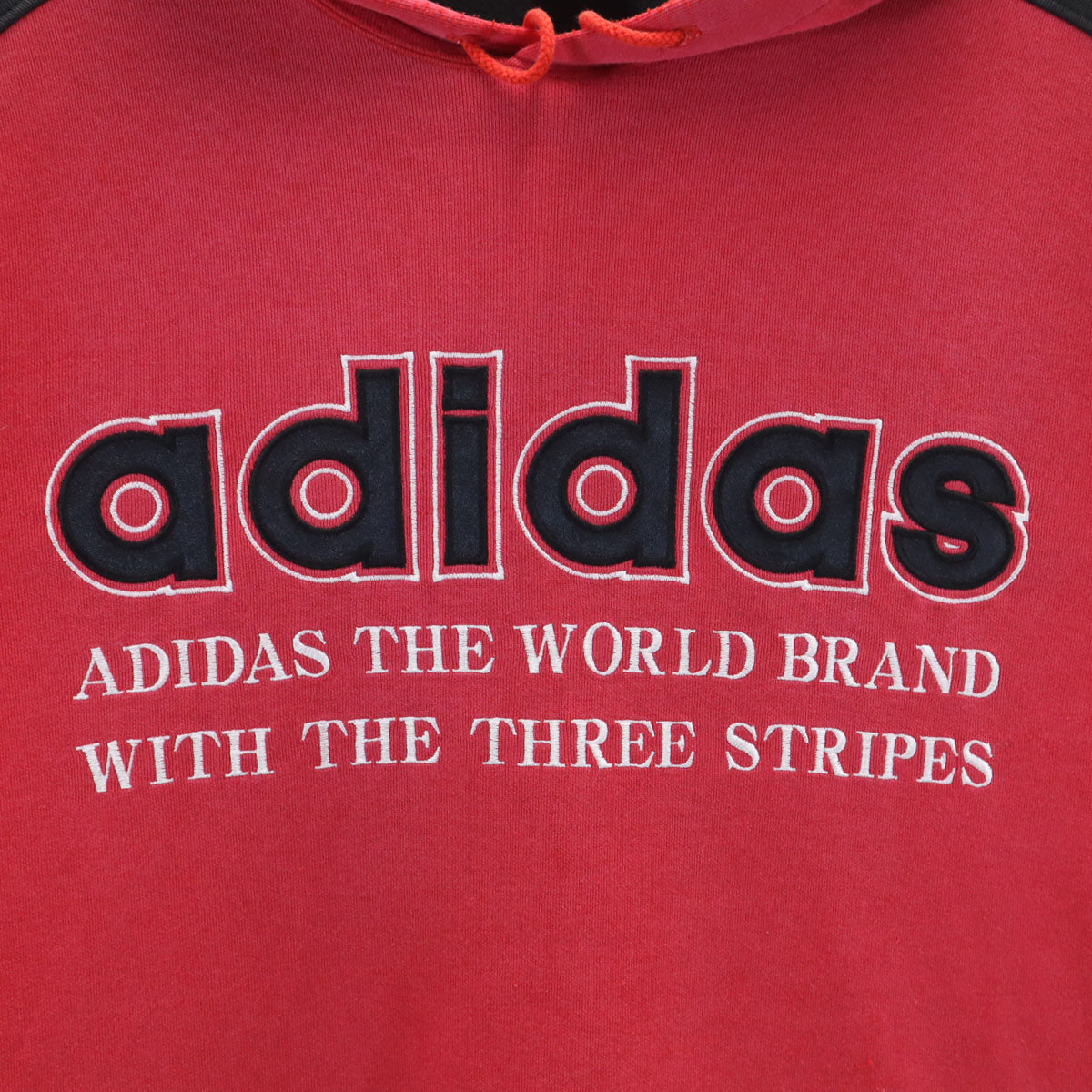 adidas アディダス 80s ヴィンテージ デサント製 トレフォイルロゴ ボーダー柄 長袖 パーカー M-L レッド メンズ