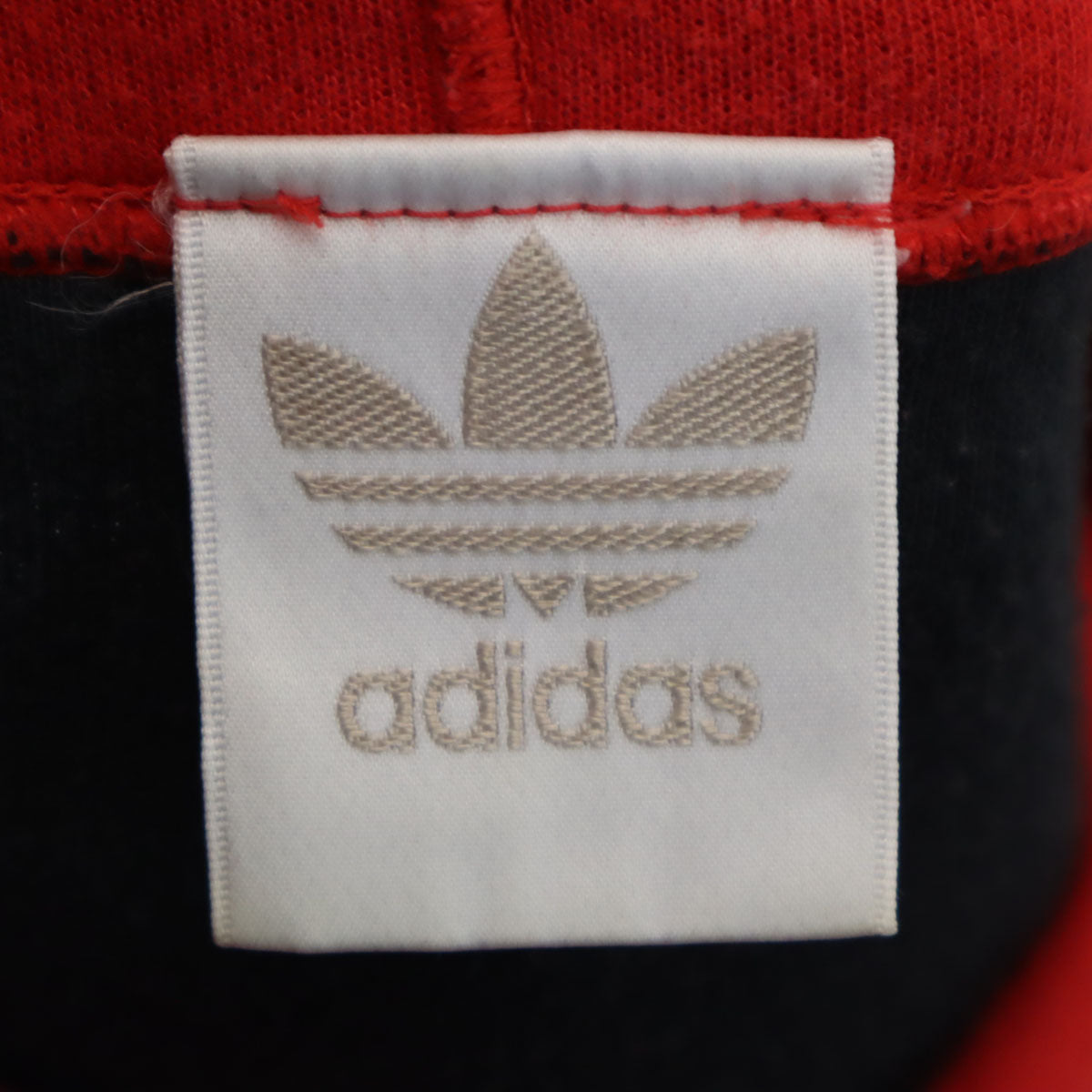 adidas アディダス 80s ヴィンテージ デサント製 トレフォイルロゴ ボーダー柄 長袖 パーカー M-L レッド メンズ