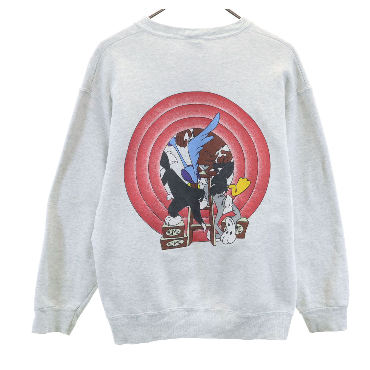 Warner Bros ワーナーブラザーズ 90s オールド USA製 長袖 両面プリント スウェット M グレー 裏起毛 メンズ