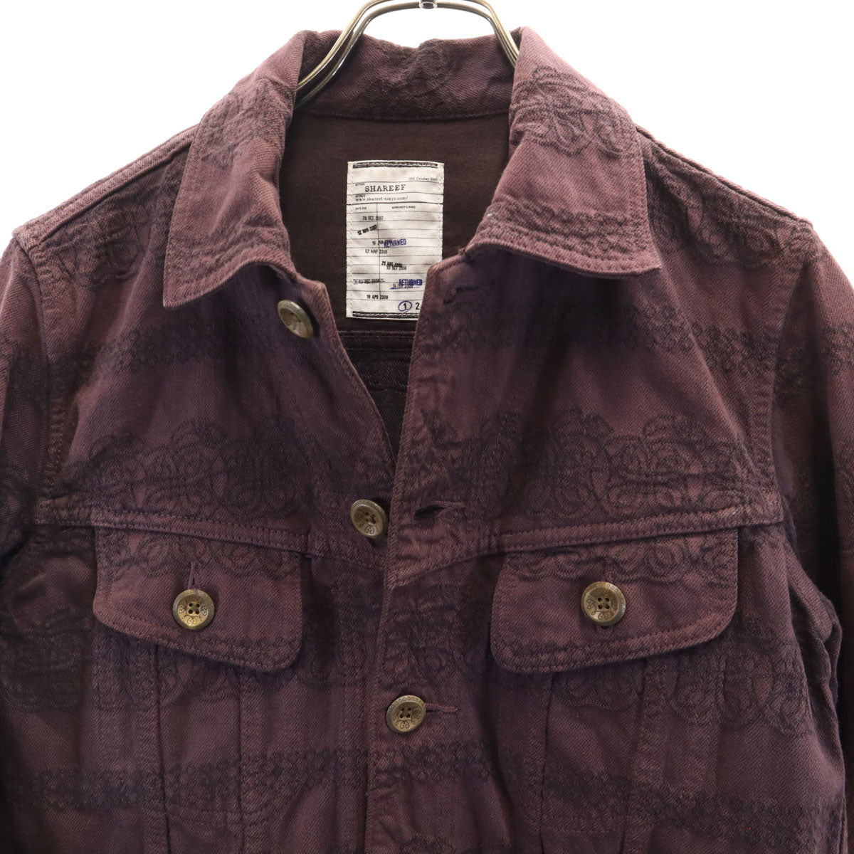 SHAREEF シャリーフ 日本製 総柄 トラッカー ジャケット 1 ボルドー メンズ