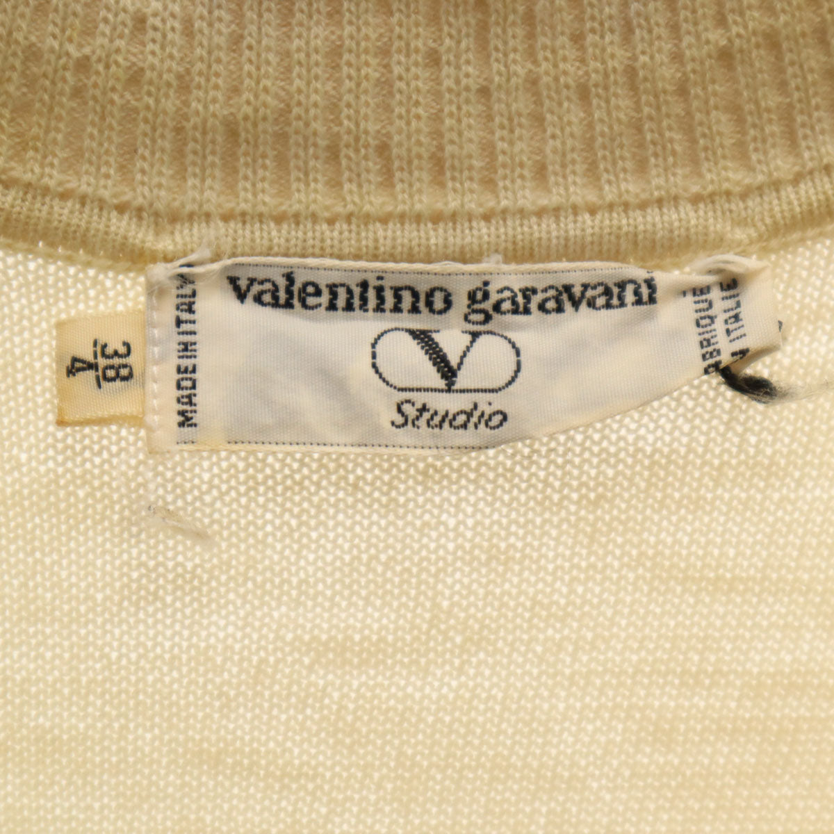 Valentino Garavani ヴァレンティノガラヴァーニ イタリア製 ウール100% 半袖 オープンカラー セーター 38/4 ベージュ系 ニット レディース
