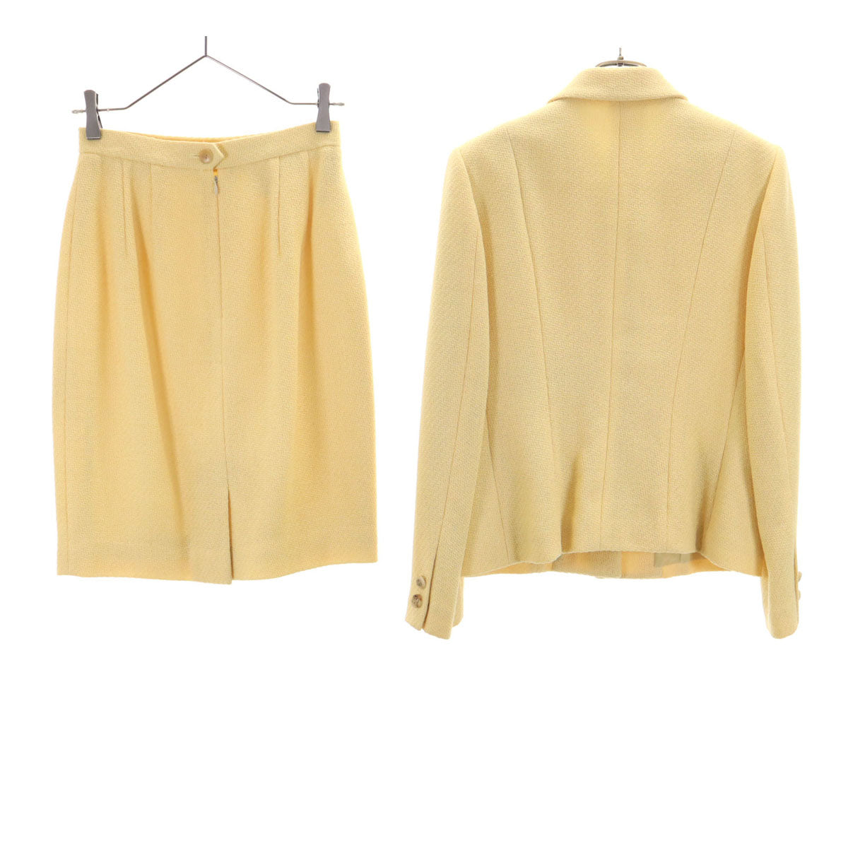 Aquascutum アクアスキュータム ウールブレンド 日本製 スカートスーツ 上下 セットアップ 9 イエロー レディース