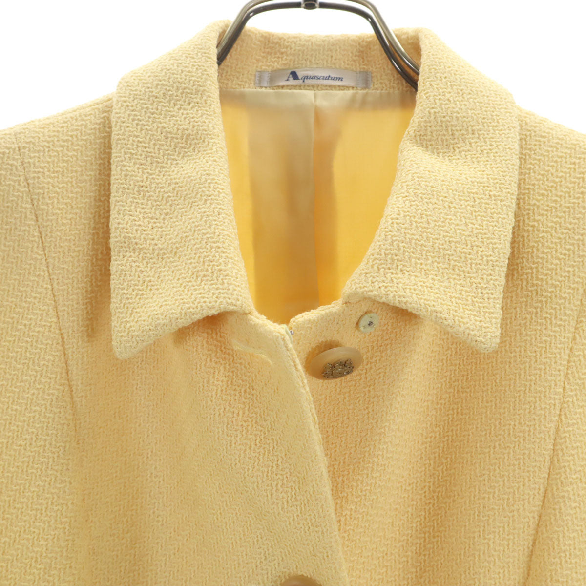 Aquascutum アクアスキュータム ウールブレンド 日本製 スカートスーツ 上下 セットアップ 9 イエロー レディース