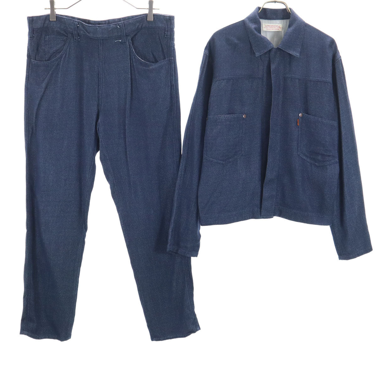 ナイスネス シルク100% 日本製 ジャケット 上下 セットアップ M ネイビー メンズ