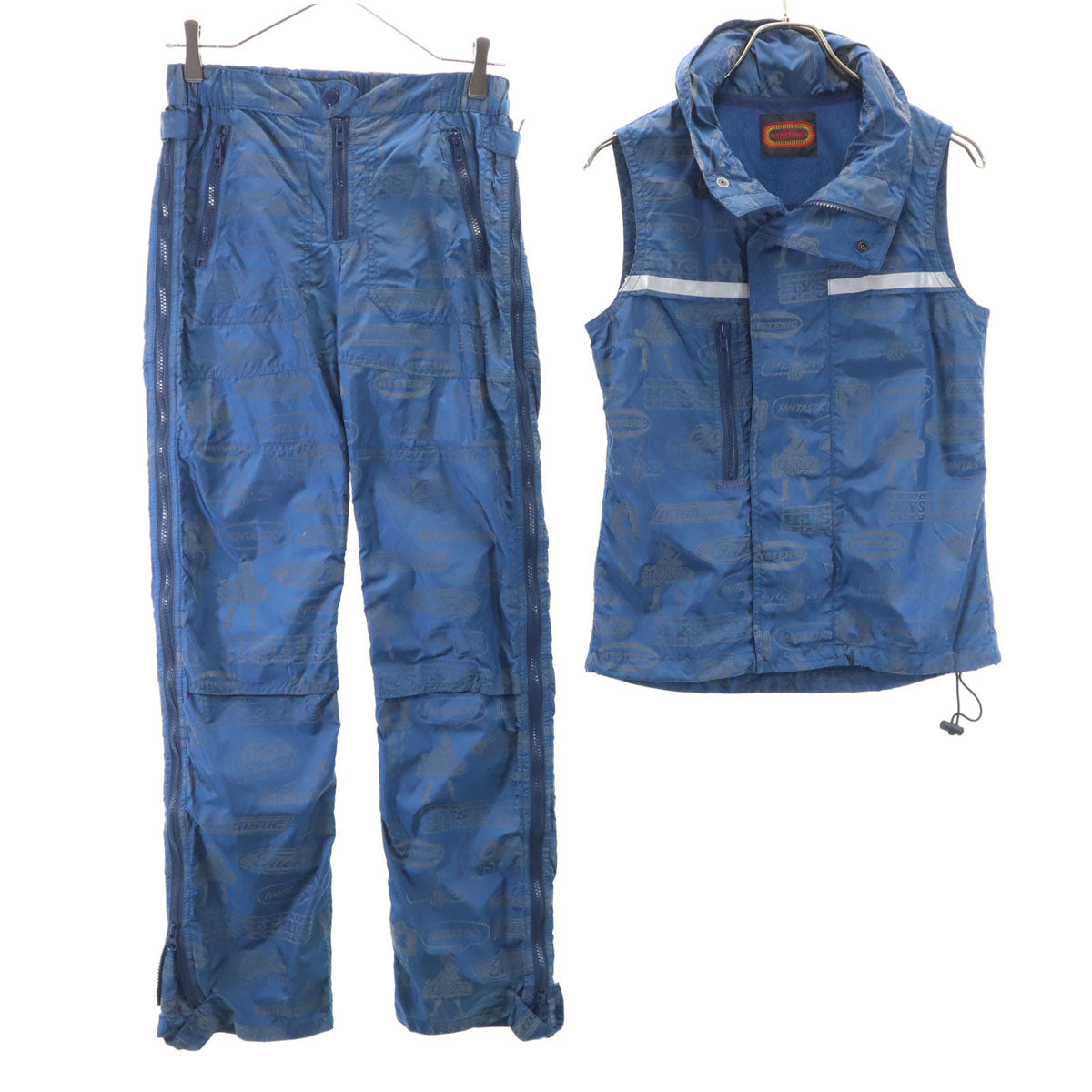 HYSTERICS ヒステリックス 総柄 ノースリーブ ナイロン ベスト 上下 セットアップ free ブルー NP10113 ON61215 アウトドア メンズ