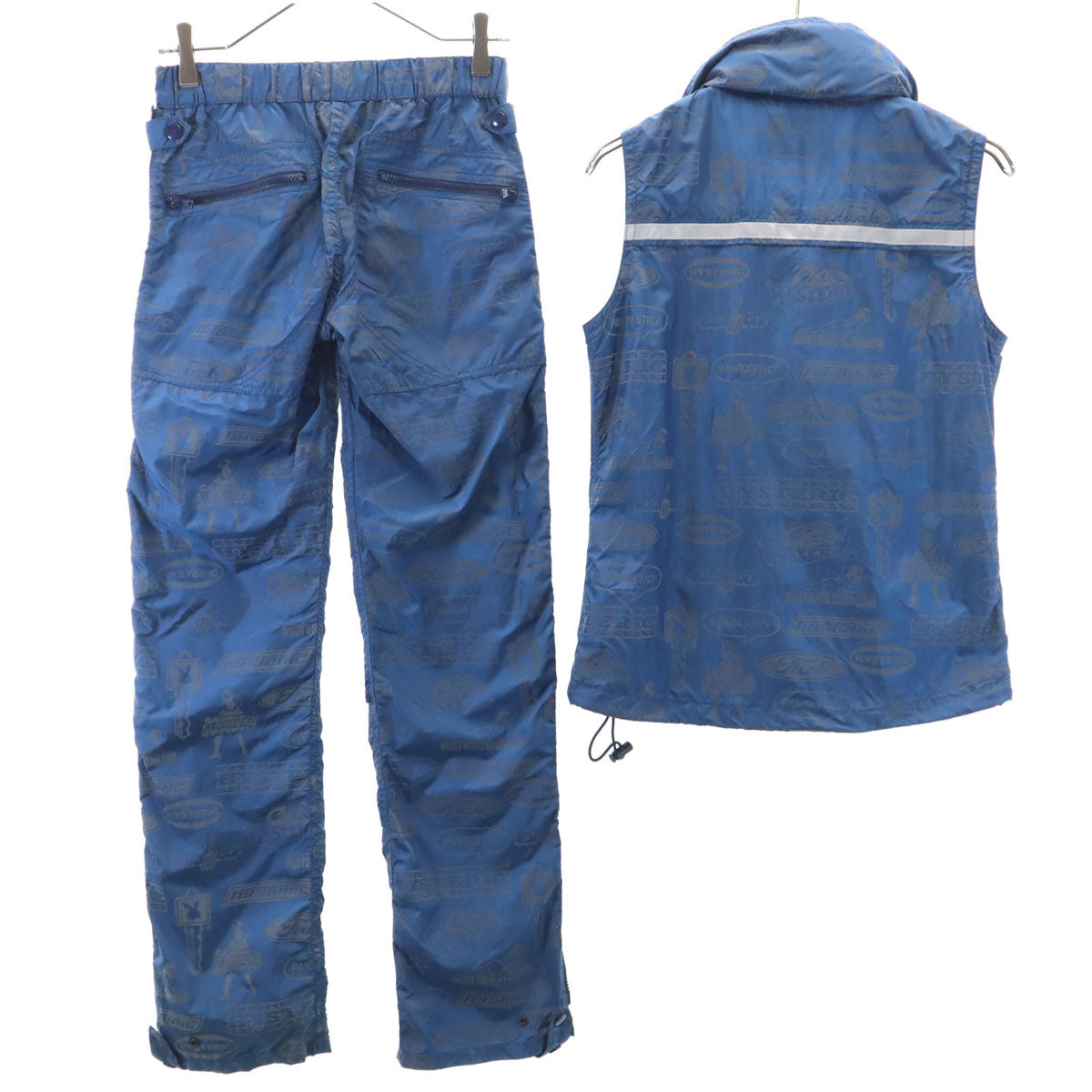 HYSTERICS ヒステリックス 総柄 ノースリーブ ナイロン ベスト 上下 セットアップ free ブルー NP10113 ON61215 アウトドア メンズ