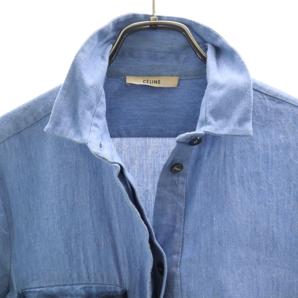 CELINE セリーヌ 長袖 ツートンカラー デニムシャツ 36 ライトブルー レディース