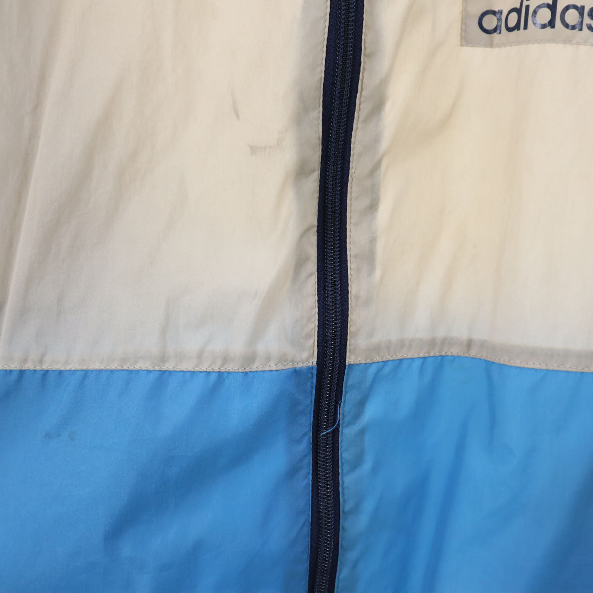 adidas アディダス 80s ヴィンテージ 万国旗タグ トレフォイルロゴ ナイロンジャケット 40 ネイビー フード付き メンズ