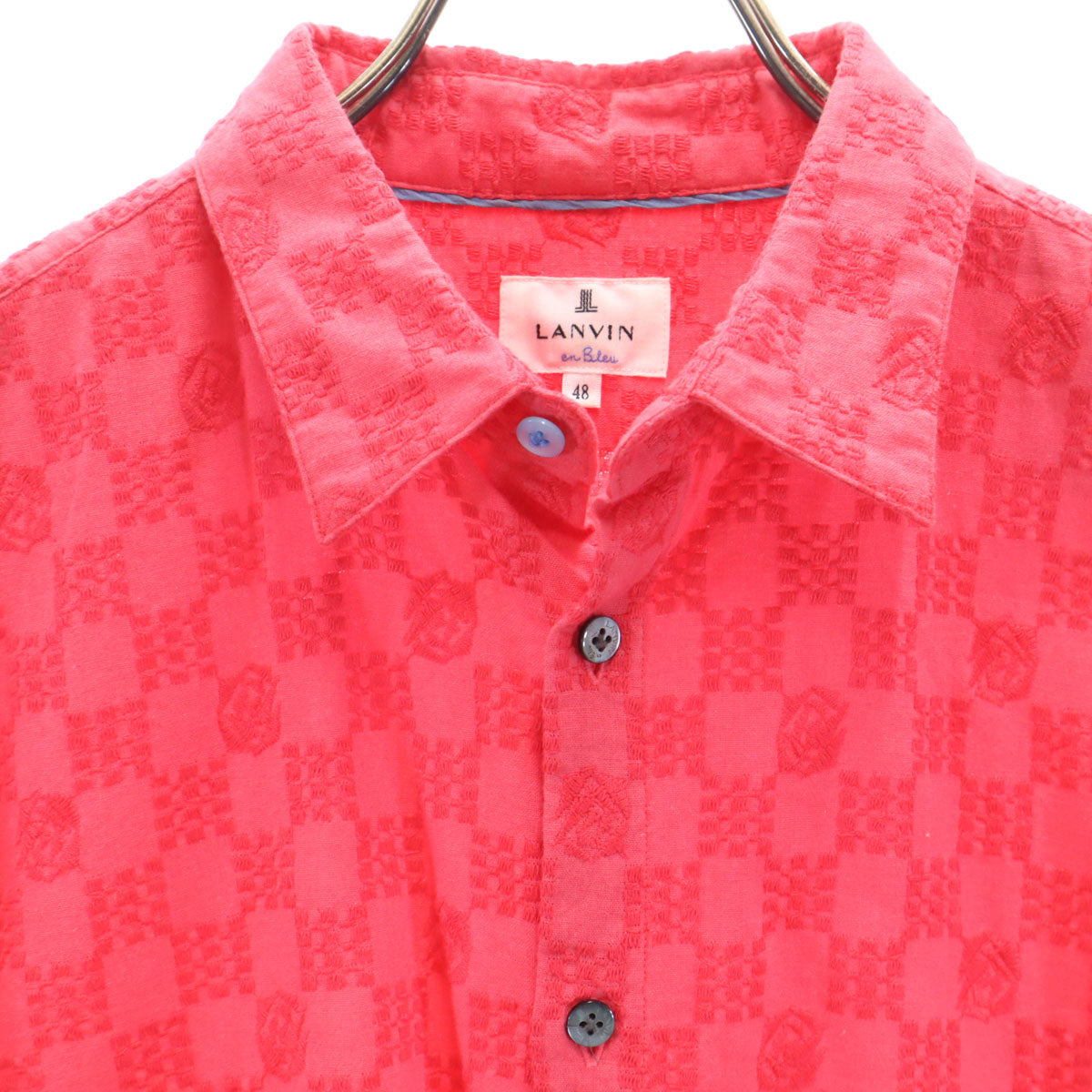 LANVIN en Bleu ランバンオンブルー 日本製 総柄 長袖 シャツ 48 レッド メンズ