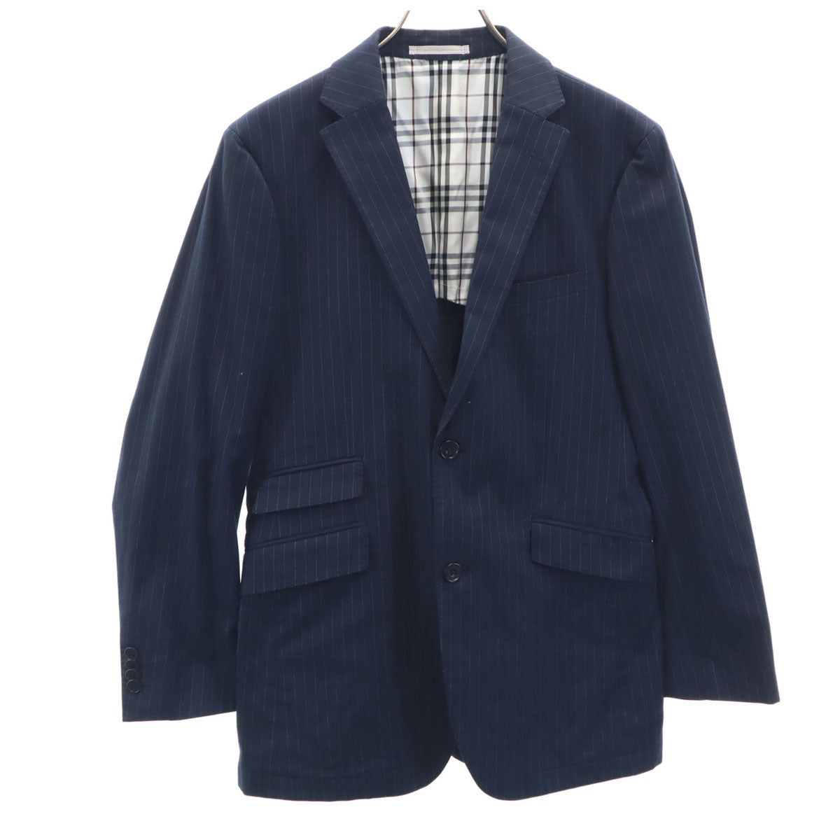 BURBERRY BLACK LABEL バーバリーブラックレーベル ストライプ柄 テーラードジャケット M ネイビー 衣装カバー付き メンズ BURBERRY BLACK LABEL バーバリーブラックレーベル ストライプ柄