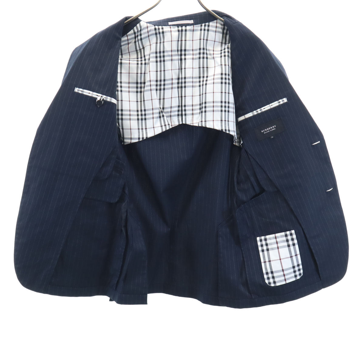 BURBERRY BLACK LABEL バーバリーブラックレーベル ストライプ柄 テーラードジャケット M ネイビー 衣装カバー付き メンズ