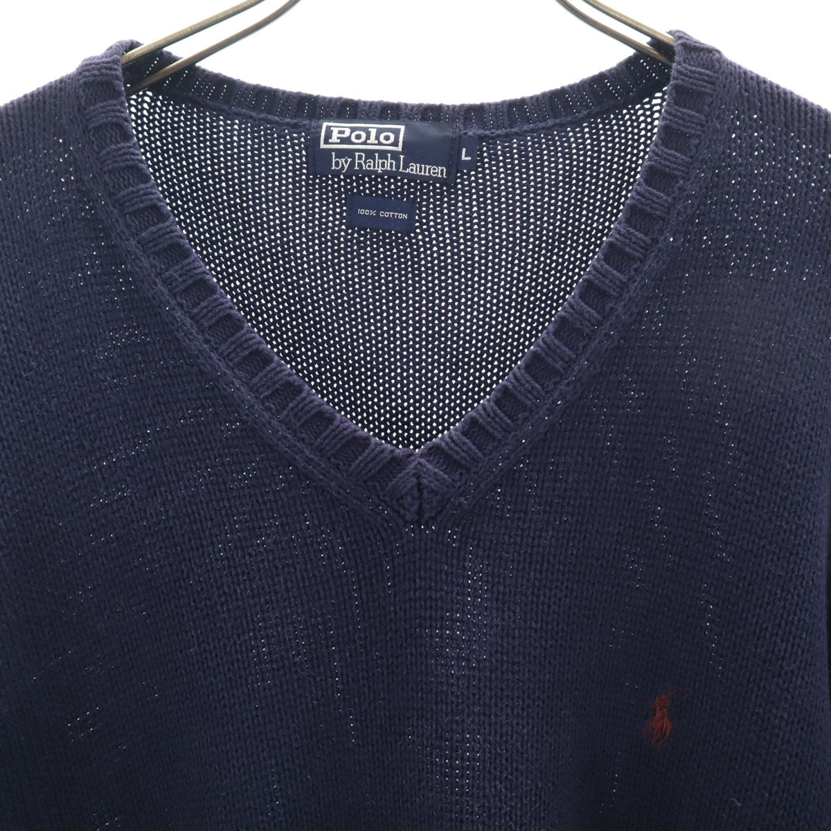 Polo by Ralph Lauren ポロバイラルフローレン 90s オールド 長袖 Vネック ニット L ネイビー メンズ
