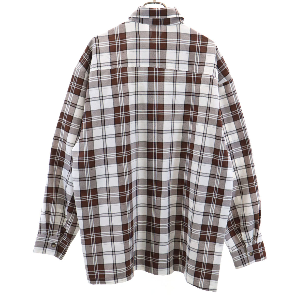 Cal top キャルトップ USA製 チェック柄 長袖 シャツ 白×ブラウン メンズ