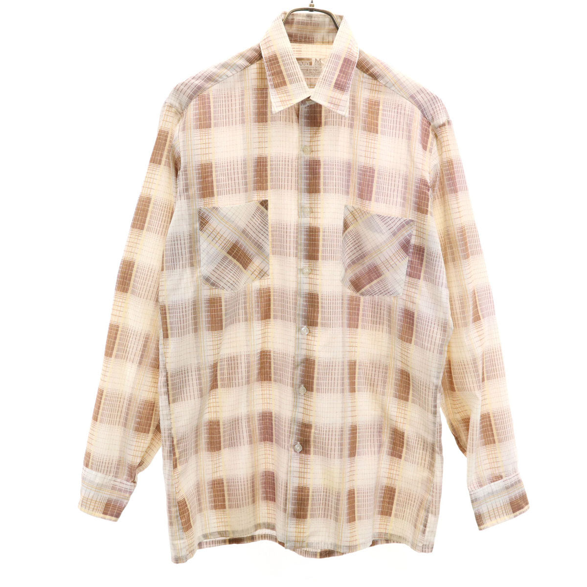 MONTGOMERY by Tibbett モンゴメリー 70s ヴィンテージ チェック柄 長袖 シャツ M ホワイト メンズ
